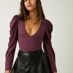 Free People Va Va Voop Bodysuit- Precious Wine Womens Medium